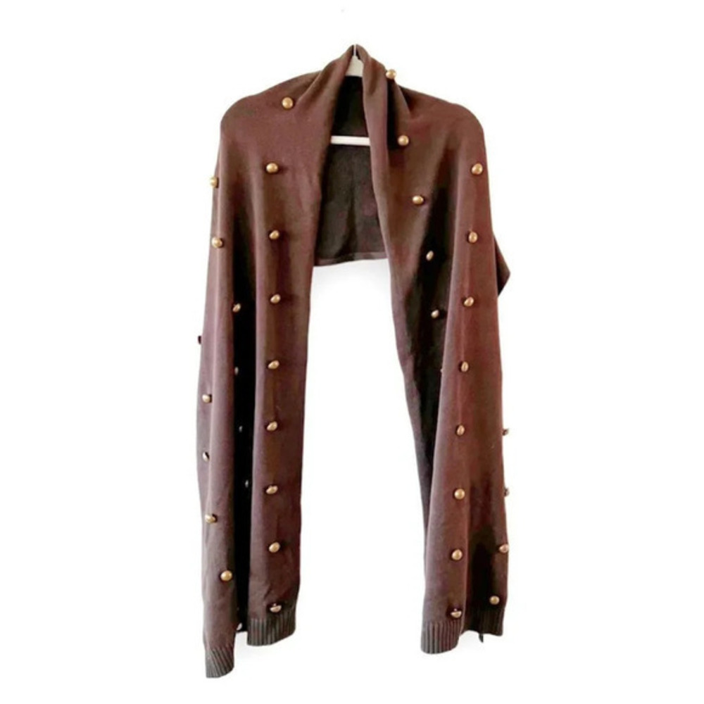 Worth Olive Green‎ Chunky Gold Button Cotton Wrap Scarf Military Vibes Luxe Look